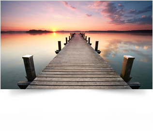 Sonnennuntergang Steg See